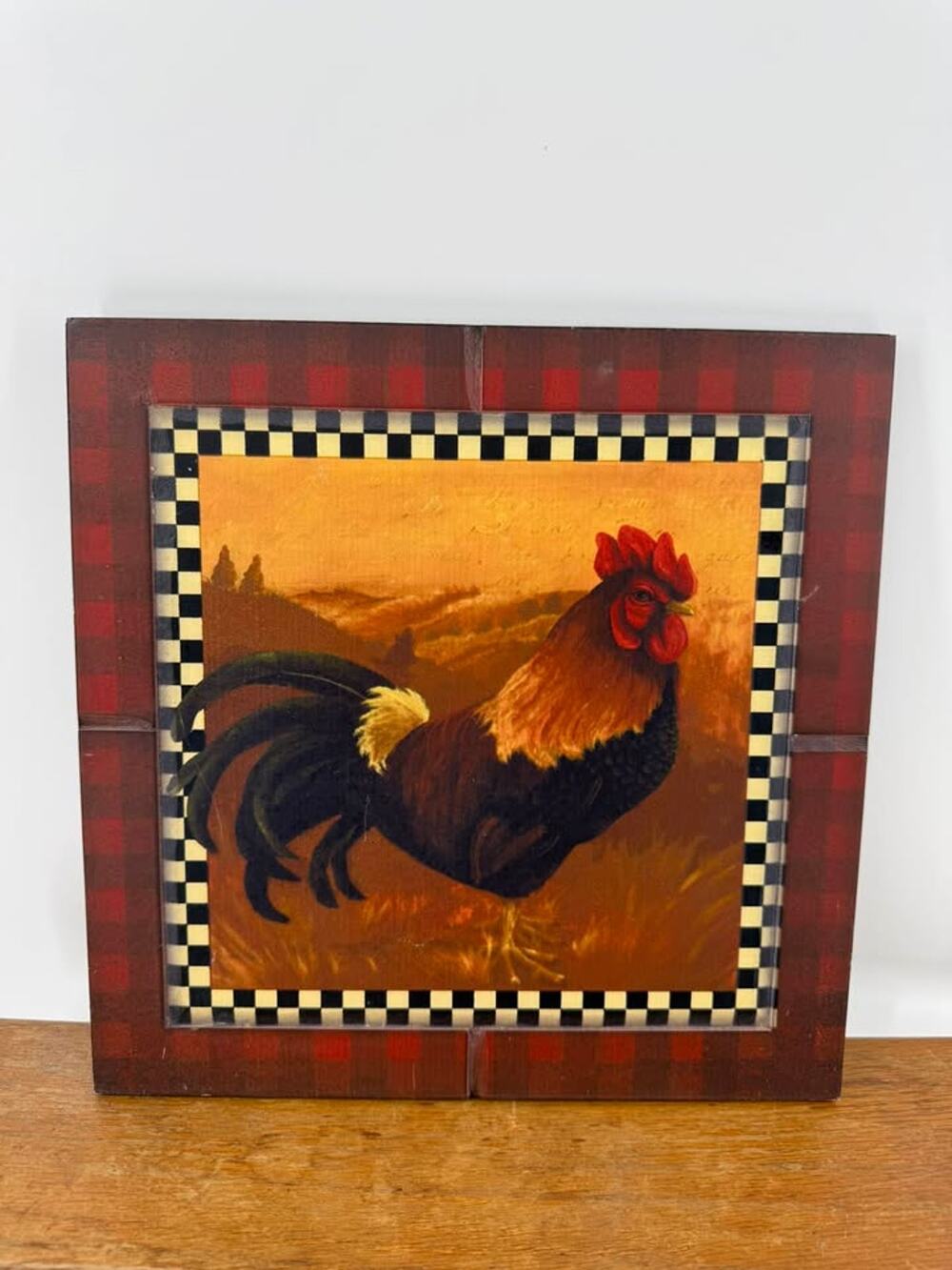 Vintage Farmhouse Rooster Cottagecore Framed Wall Art Decor
